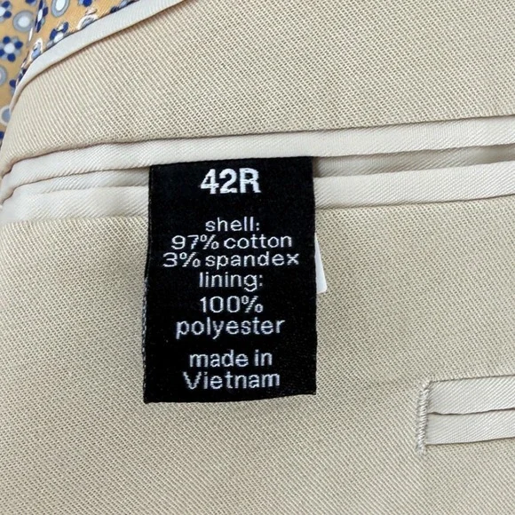 Bar III Slim Fit Mens Tan Cotton Blend 2-Piece Suit coat 42R pants 34W x 32L